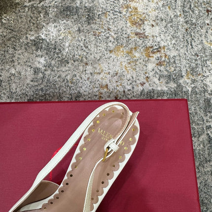 VALENTINO 26S BOW SLINGBACKS 75 MM IN WHITE AND BROWN CALFSKIN