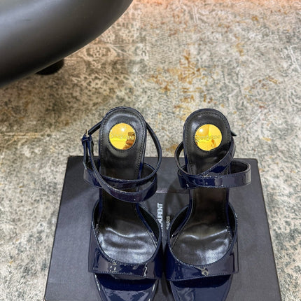 YSL 26S HIGH-HEEL SANDALS 130 MM IN NAVY BLUE GLOSSY CALFSKIN