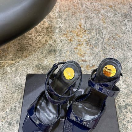 YSL 26S HIGH-HEEL SANDALS 130 MM IN NAVY BLUE GLOSSY CALFSKIN