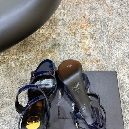 YSL 26S HIGH-HEEL SANDALS 130 MM IN NAVY BLUE GLOSSY CALFSKIN