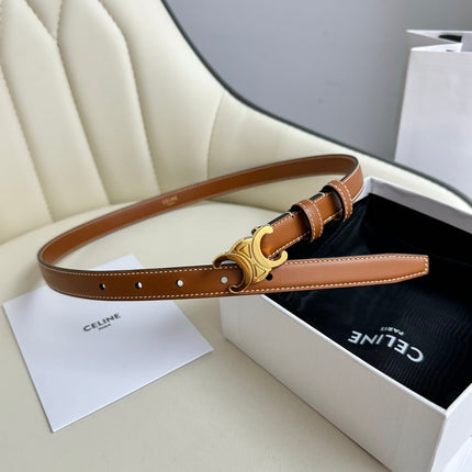 SMALL TRIOMPHE BELT 18 MM BRONZE BROWN LEATHER GOLD HARDWARE