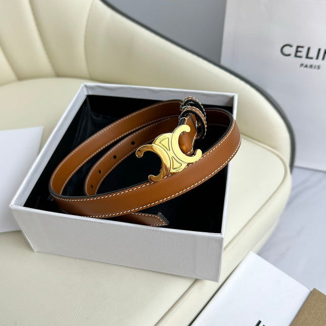 SMALL TRIOMPHE BELT 18 MM BRONZE BROWN LEATHER GOLD HARDWARE