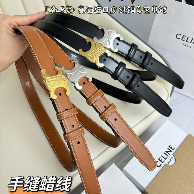 MEDIUM TRIOMPHE BELT 25MM BRONZE BROWN LEATHER GOLD HARDWARE