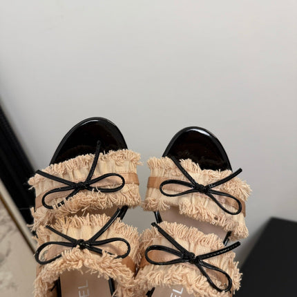 PEACH PINK GROSGRAIN CANVAS BOW SLINGBACK SANDALS 65 MM