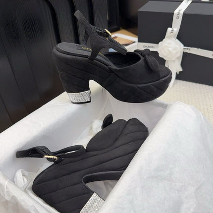 HIGH 12 CM PLATFORM SANDALS IN BLACK SUEDE