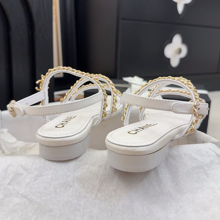 THREE-STRAPS SANDALS IN WHITE CALFSKIN WITH GOLD HARDWARE