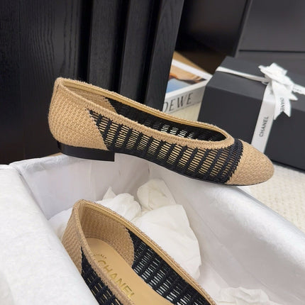 BALLERINAS IN BLACK MIX PEANUT BROWN RAFFIA