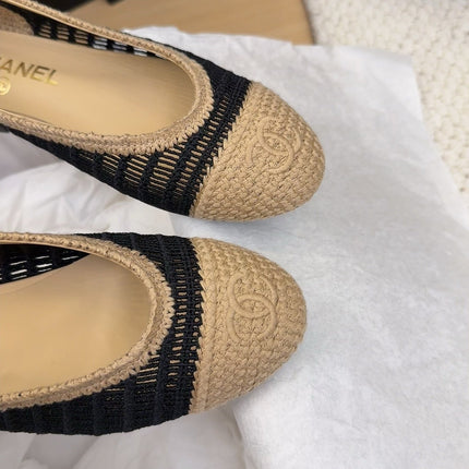 BALLERINAS IN BLACK MIX PEANUT BROWN RAFFIA