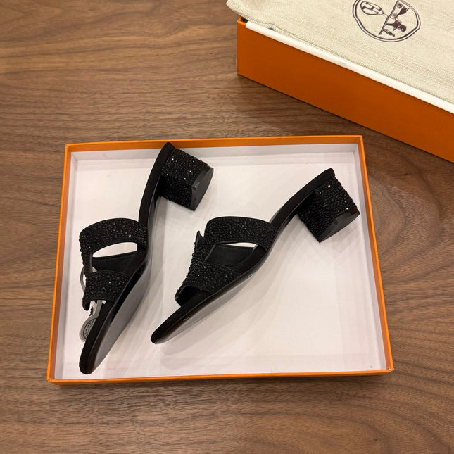 HM 26S OASIS SANDAL IN BLACK SUEDE WITH CRYSTALS