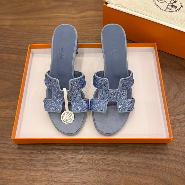 HM 26S OASIS SANDAL IN DUSTY BLUE SUEDE WITH CRYSTALS