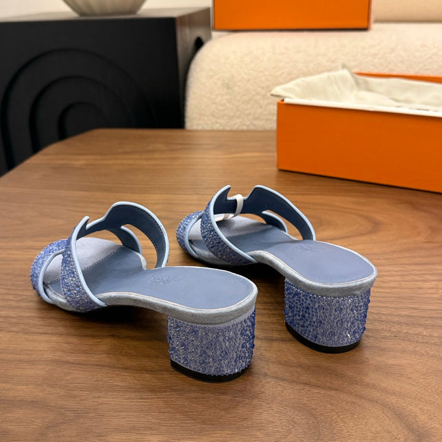 HM 26S OASIS SANDAL IN DUSTY BLUE SUEDE WITH CRYSTALS