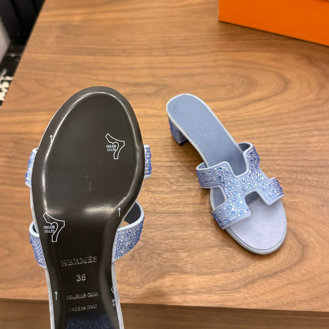 HM 26S OASIS SANDAL IN DUSTY BLUE SUEDE WITH CRYSTALS