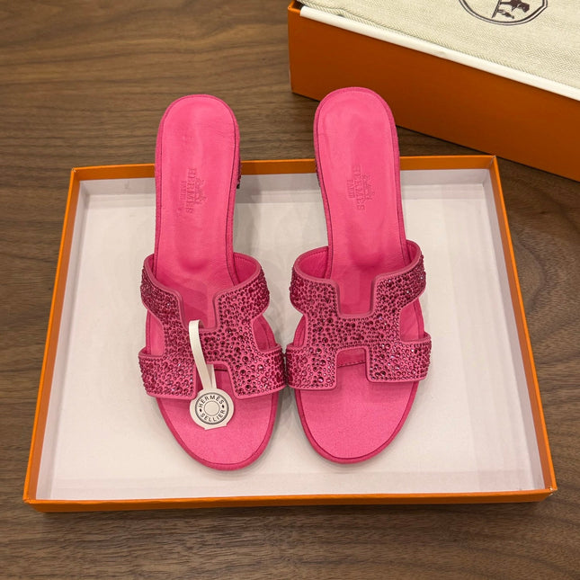 HM 26S OASIS SANDAL IN HOT PINK SUEDE WITH CRYSTALS