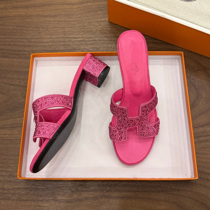 HM 26S OASIS SANDAL IN HOT PINK SUEDE WITH CRYSTALS