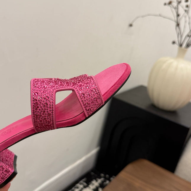 HM 26S OASIS SANDAL IN HOT PINK SUEDE WITH CRYSTALS