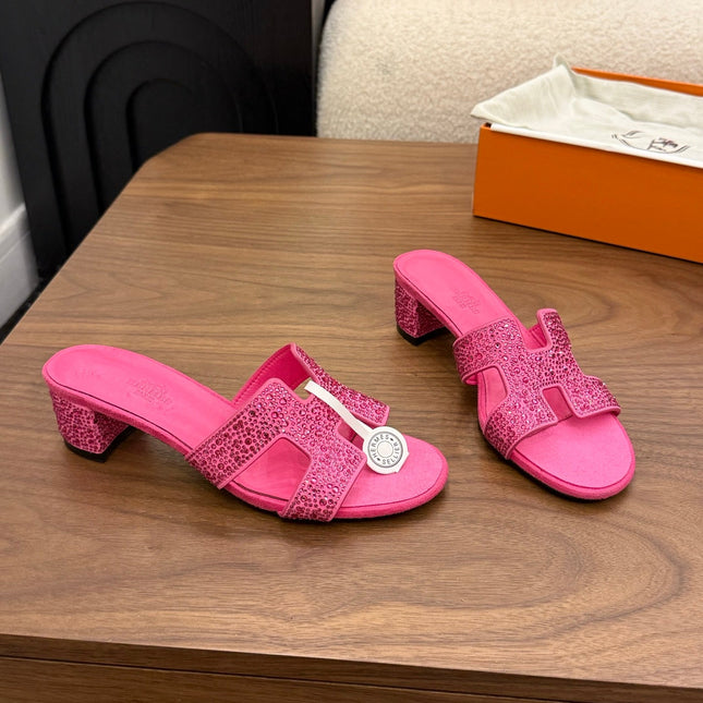 HM 26S OASIS SANDAL IN HOT PINK SUEDE WITH CRYSTALS