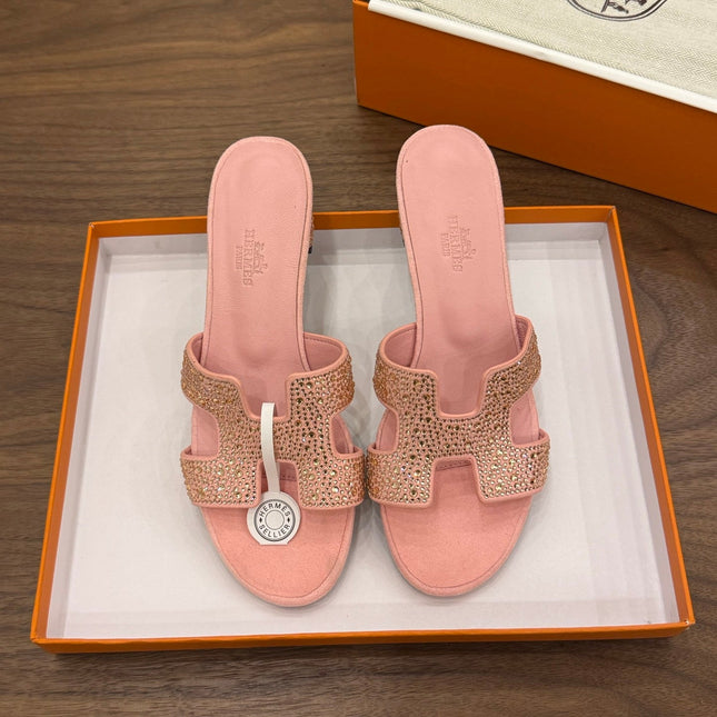 HM 26S OASIS SANDAL IN LIGHT PINK SUEDE WITH CRYSTALS