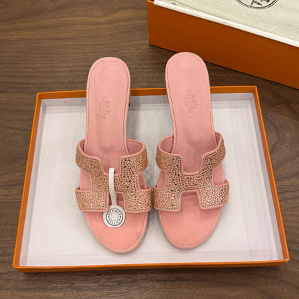 HM 26S OASIS SANDAL IN LIGHT PINK SUEDE WITH CRYSTALS