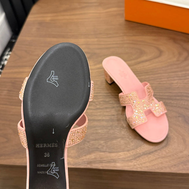 HM 26S OASIS SANDAL IN LIGHT PINK SUEDE WITH CRYSTALS