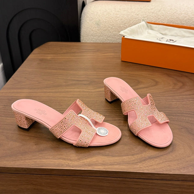 HM 26S OASIS SANDAL IN LIGHT PINK SUEDE WITH CRYSTALS