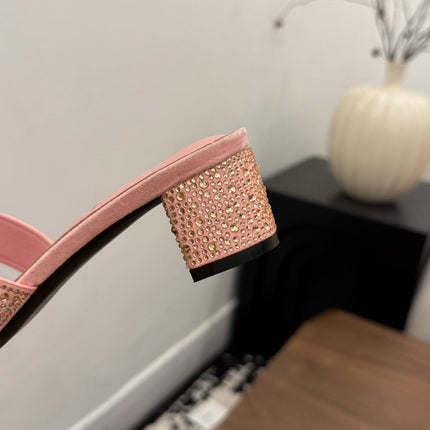 HM 26S OASIS SANDAL IN LIGHT PINK SUEDE WITH CRYSTALS