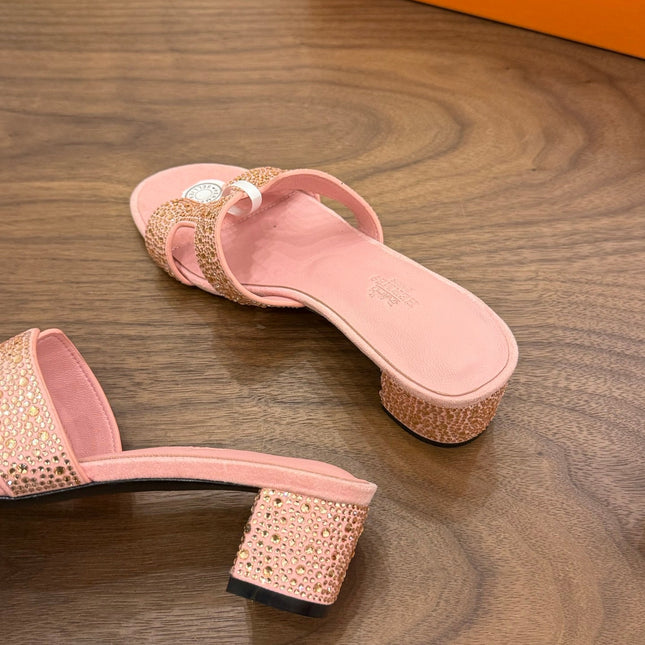 HM 26S OASIS SANDAL IN LIGHT PINK SUEDE WITH CRYSTALS