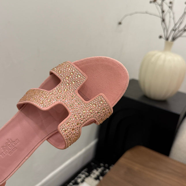 HM 26S OASIS SANDAL IN LIGHT PINK SUEDE WITH CRYSTALS