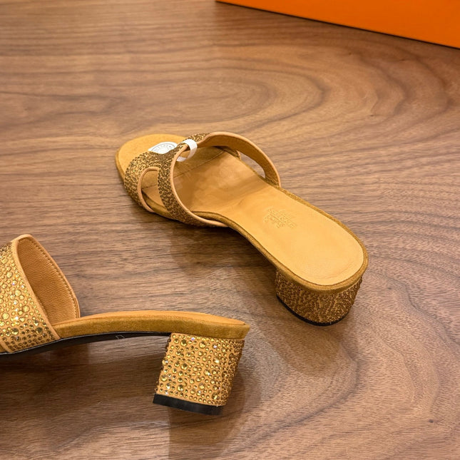 HM 26S OASIS SANDAL IN GOLDEN BROWN SUEDE WITH CRYSTALS