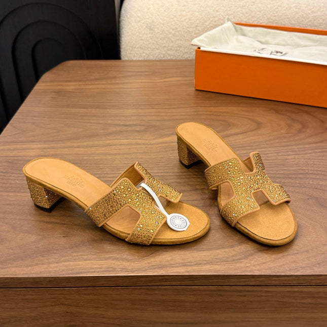HM 26S OASIS SANDAL IN GOLDEN BROWN SUEDE WITH CRYSTALS