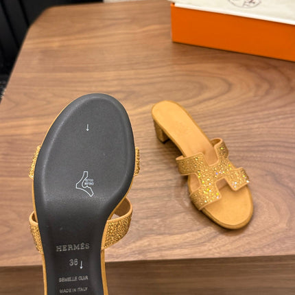 HM 26S OASIS SANDAL IN GOLDEN BROWN SUEDE WITH CRYSTALS