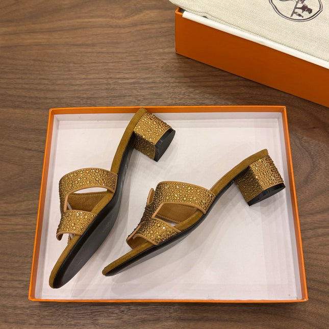 HM 26S OASIS SANDAL IN GOLDEN BROWN SUEDE WITH CRYSTALS