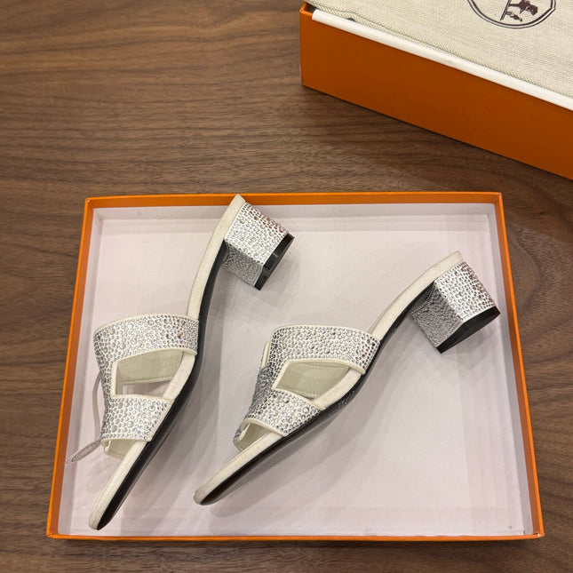 HM 26S OASIS SANDAL IN IVORY WHITE SUEDE WITH CRYSTALS