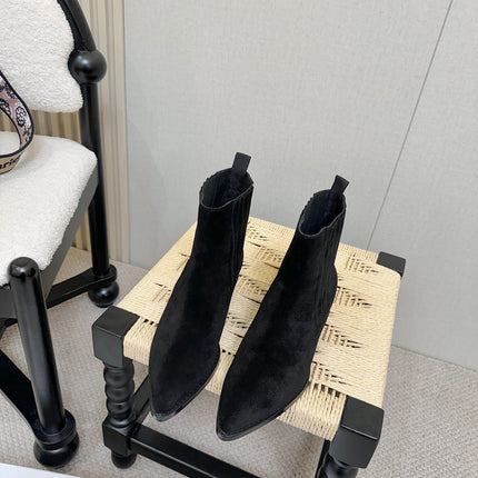 DIOR 26S BLOCK HEEL CHELSEA ANKLE BOOTS IN BLACK SUEDE