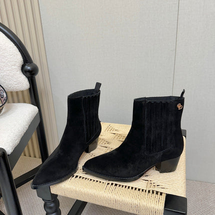 DIOR 26S BLOCK HEEL CHELSEA ANKLE BOOTS IN BLACK SUEDE