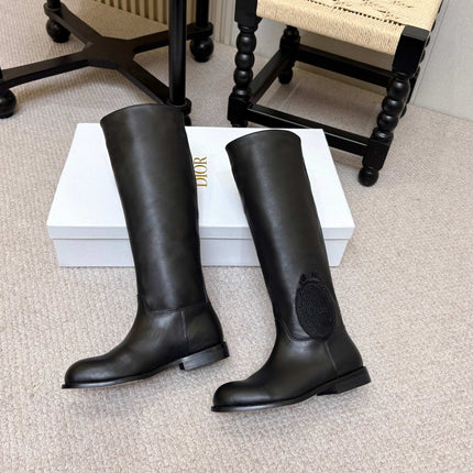 DIOR 26S FLAT OVER-THE-KNEE BOOTS IN BLACK CALFSKIN