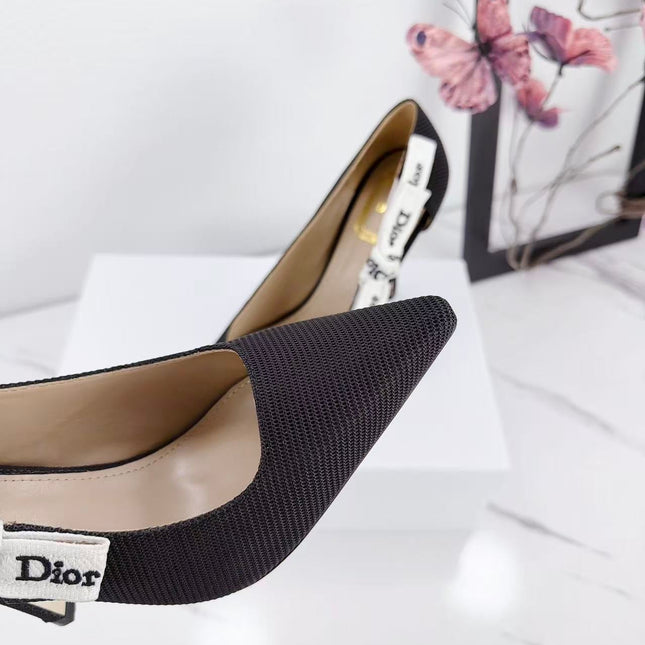 DIOR 26S KITTEN-HEEL PUMP 95MM IN BLACK FABRIC WITH BOW