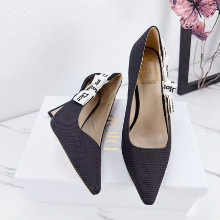 DIOR 26S KITTEN-HEEL PUMP 95MM IN BLACK FABRIC WITH BOW