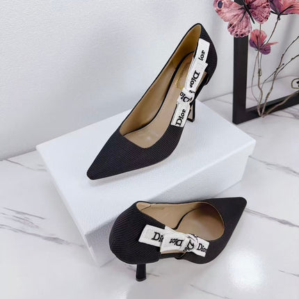 DIOR 26S KITTEN-HEEL PUMP 95MM IN BLACK FABRIC WITH BOW