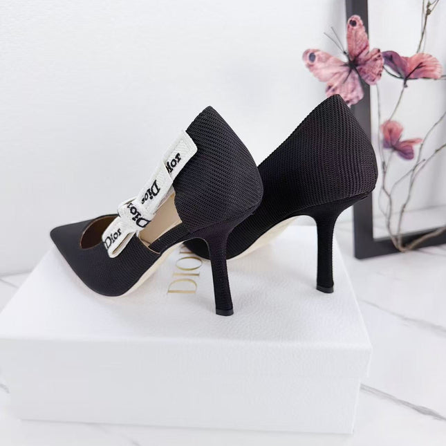 DIOR 26S KITTEN-HEEL PUMP 95MM IN BLACK FABRIC WITH BOW
