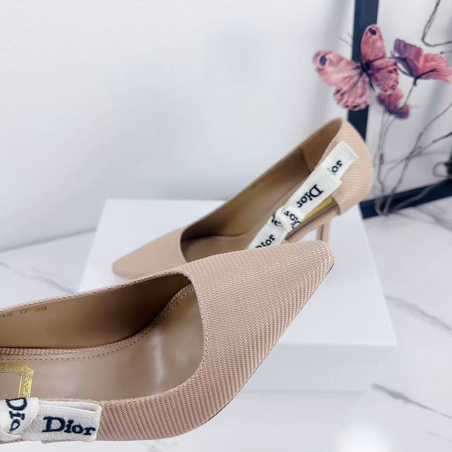DIOR 26S KITTEN-HEEL PUMP 95MM IN NUDE PINK FABRIC WITH BOW