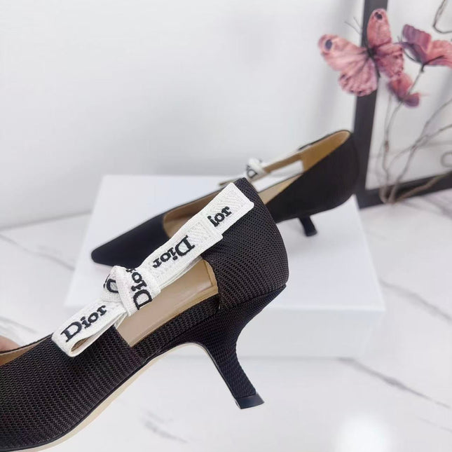 DIOR 26S KITTEN-HEEL PUMP 65MM IN BLACK FABRIC WITH BOW