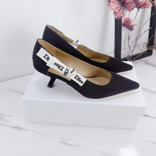 DIOR 26S KITTEN-HEEL PUMP 65MM IN BLACK FABRIC WITH BOW