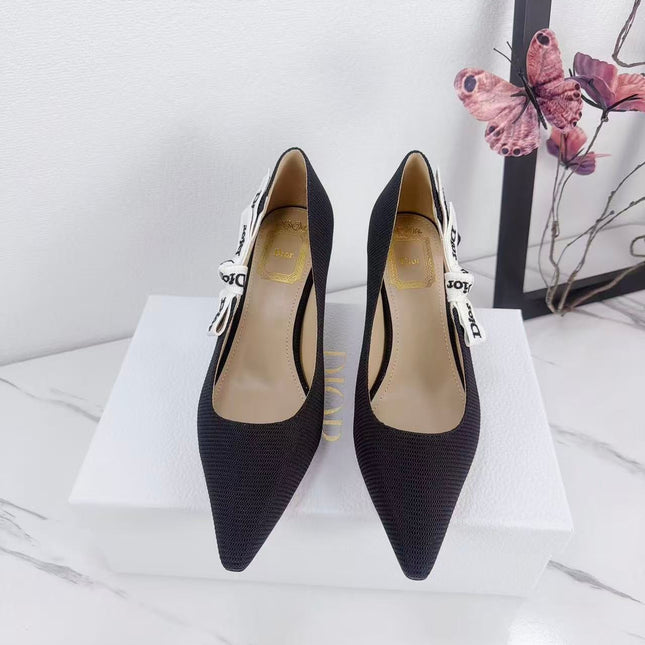 DIOR 26S KITTEN-HEEL PUMP 65MM IN BLACK FABRIC WITH BOW
