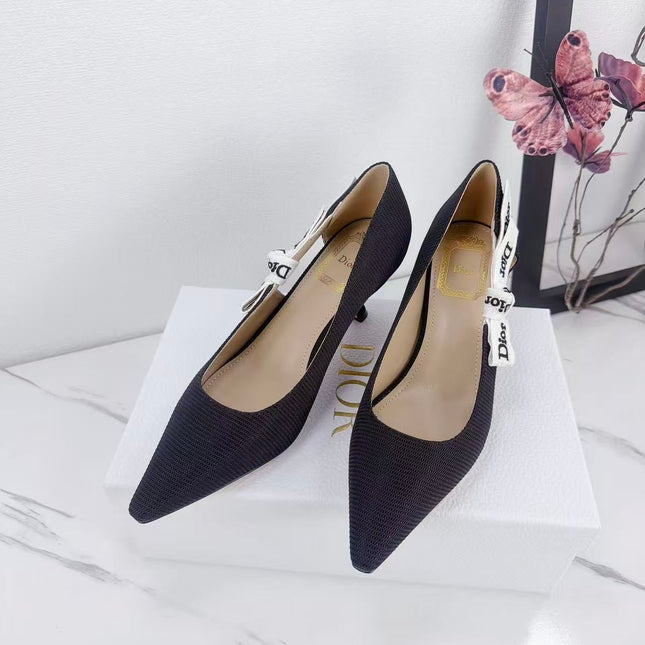 DIOR 26S KITTEN-HEEL PUMP 65MM IN BLACK FABRIC WITH BOW