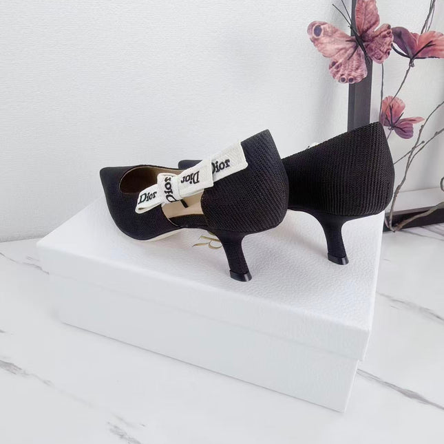 DIOR 26S KITTEN-HEEL PUMP 65MM IN BLACK FABRIC WITH BOW