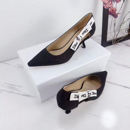 DIOR 26S KITTEN-HEEL PUMP 65MM IN BLACK FABRIC WITH BOW