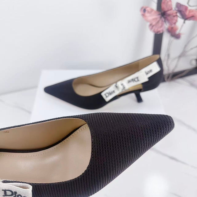 DIOR 26S KITTEN-HEEL PUMP 65MM IN BLACK FABRIC WITH BOW