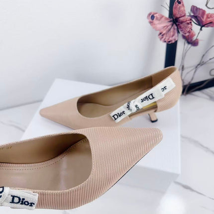 DIOR 26S KITTEN-HEEL PUMP 65MM IN NUDE PINK FABRIC WITH BOW
