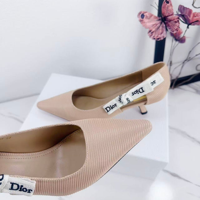 DIOR 26S KITTEN-HEEL PUMP 65MM IN NUDE PINK FABRIC WITH BOW