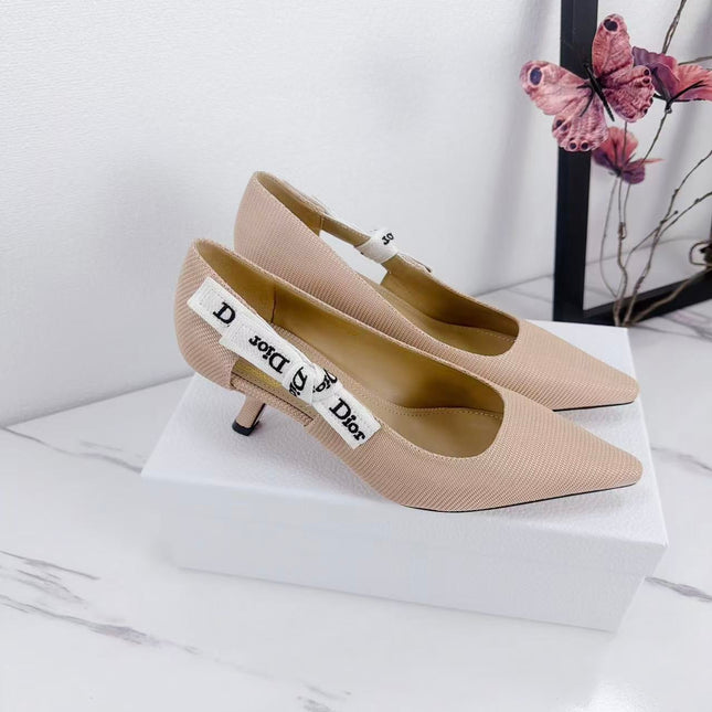 DIOR 26S KITTEN-HEEL PUMP 65MM IN NUDE PINK FABRIC WITH BOW